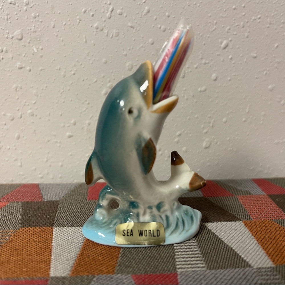 Vintage Sea World Toothpick Holder - Mini Figure Dolphin - Kelvin's Bone China - Picture 2 of 8
